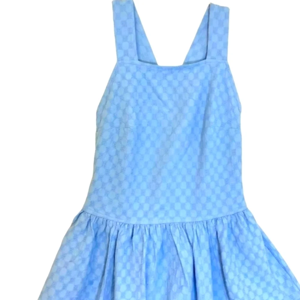 FREE PEOPLE VaVa Volume Mini Dress Blue Egret Jacquard Criss-Cross Strap XS NWOT - Picture 4 of 13